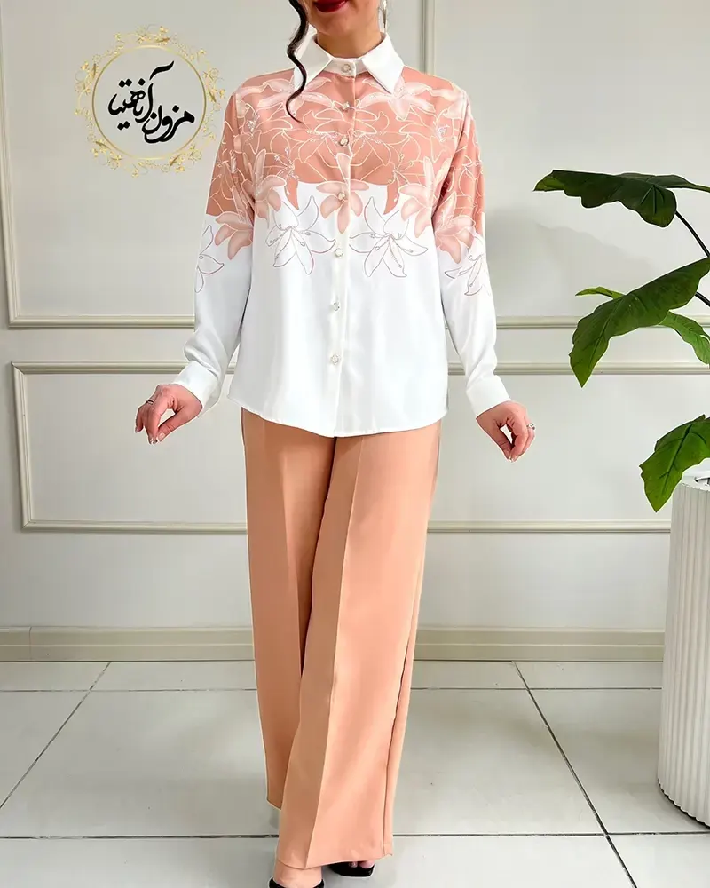 ست شومیز و شلوار زنانه برای عید رنگ نسکافه ای